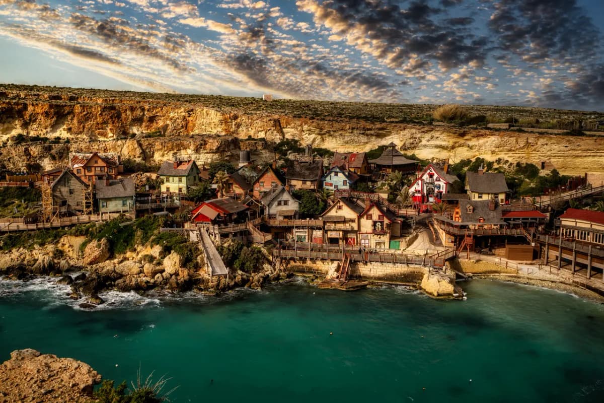 Malta coastline and village above the bay